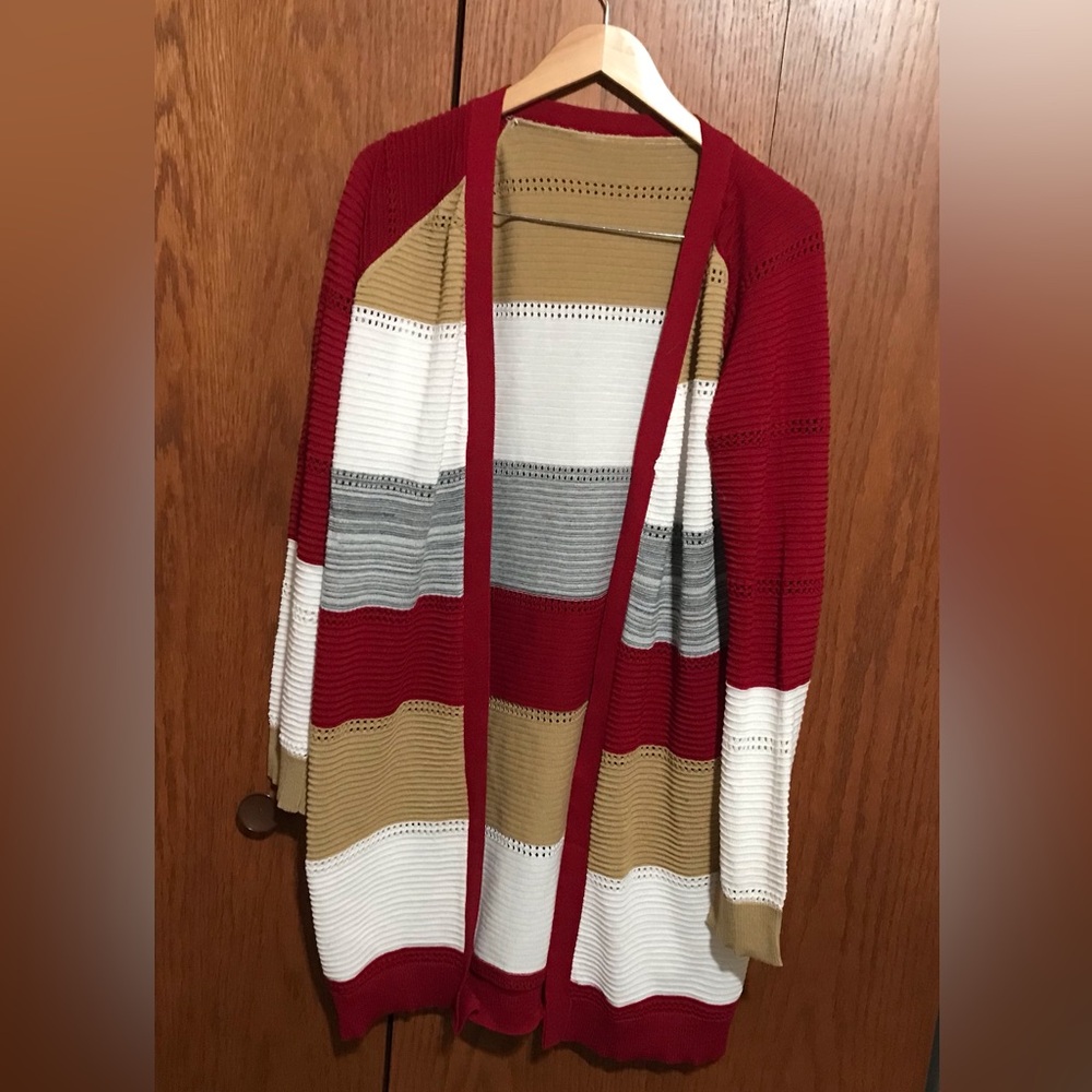 Women’s Size XXXL Striped Open-Front Cardigan Sweater Long Knit Multi Colors